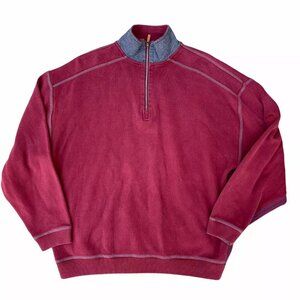 Vintage TOMMY BAHAMA 1/4 Ribbed Pullover Sweater Men's LARGE Red Sweatshirt​​